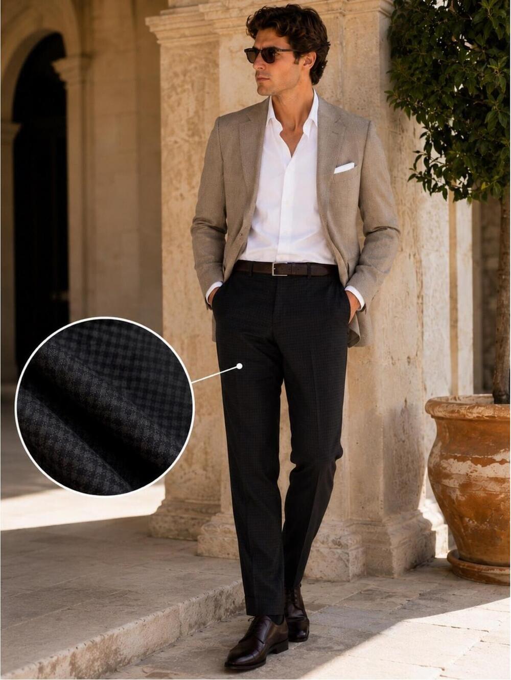 Hugo Boss Helse Virgin Wool Check Dress Pants 32R Black Luxury Preppy Academia